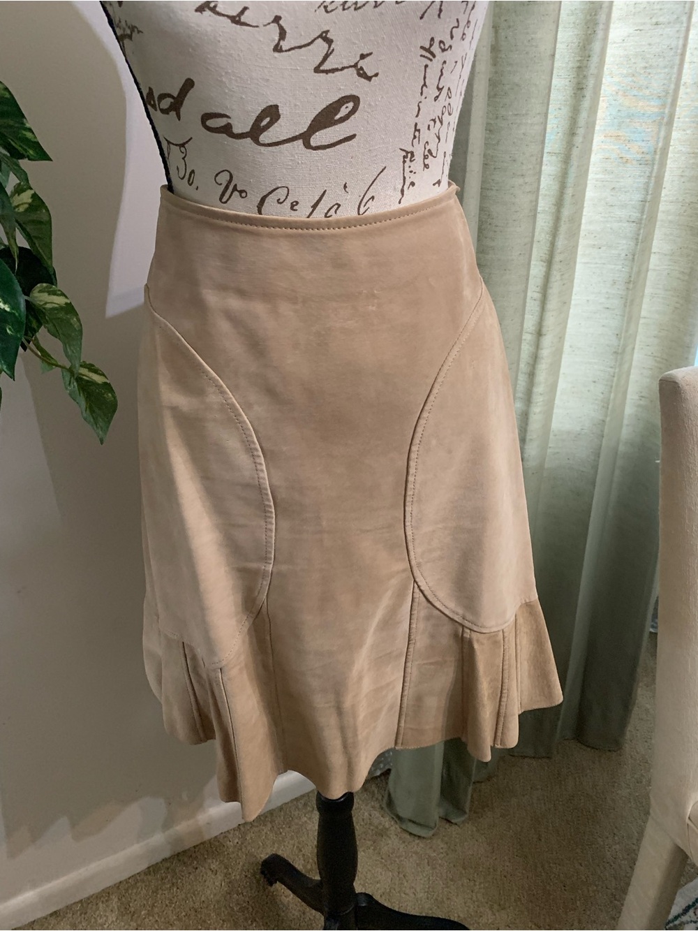 bagatelle Beige Suede A-Line Flared Panel Skirt